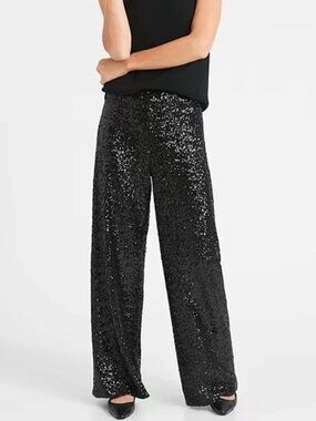 NWT Banana Republic Black Sequin Wide-Leg Pants XS